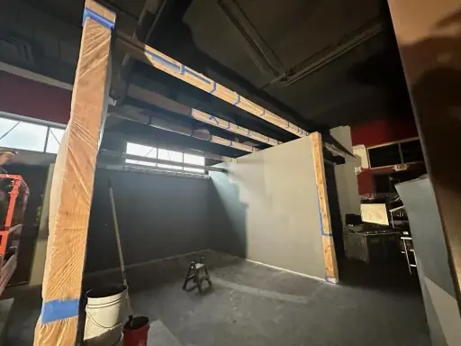 Interior demolition and framing during a commercial buildout